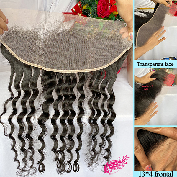 Csqueen 9A Loose Curly 13*4 Transparent Lace Frontal Free Part 100% Unprocessed Hair - Click Image to Close